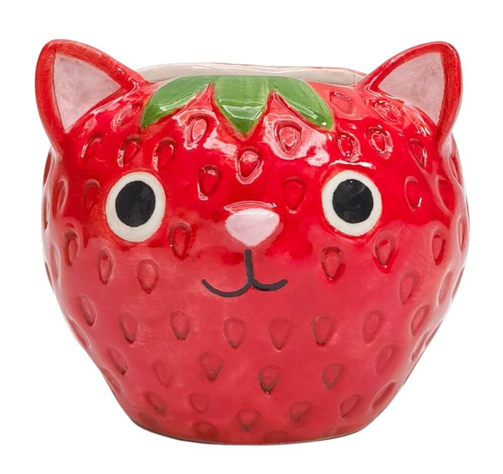 New Arrivals strawberry cat planter, a cute ceramic planter for adding charm to your plant collection.
