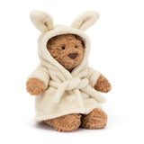 Jellycat Bartholomew Bear Bathrobe Outfit plush teddy bear wearing a soft cream bathrobe