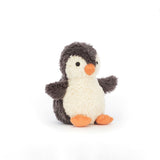 Jellycat Peanut Penguin Medium soft plush penguin with charcoal and cream fur and orange feet
