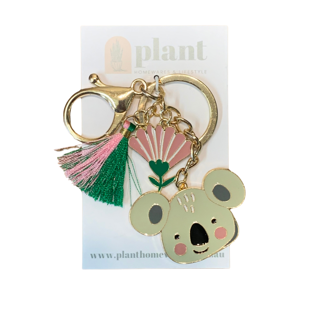 Koala With Tassel Keyring Grey & Pink
