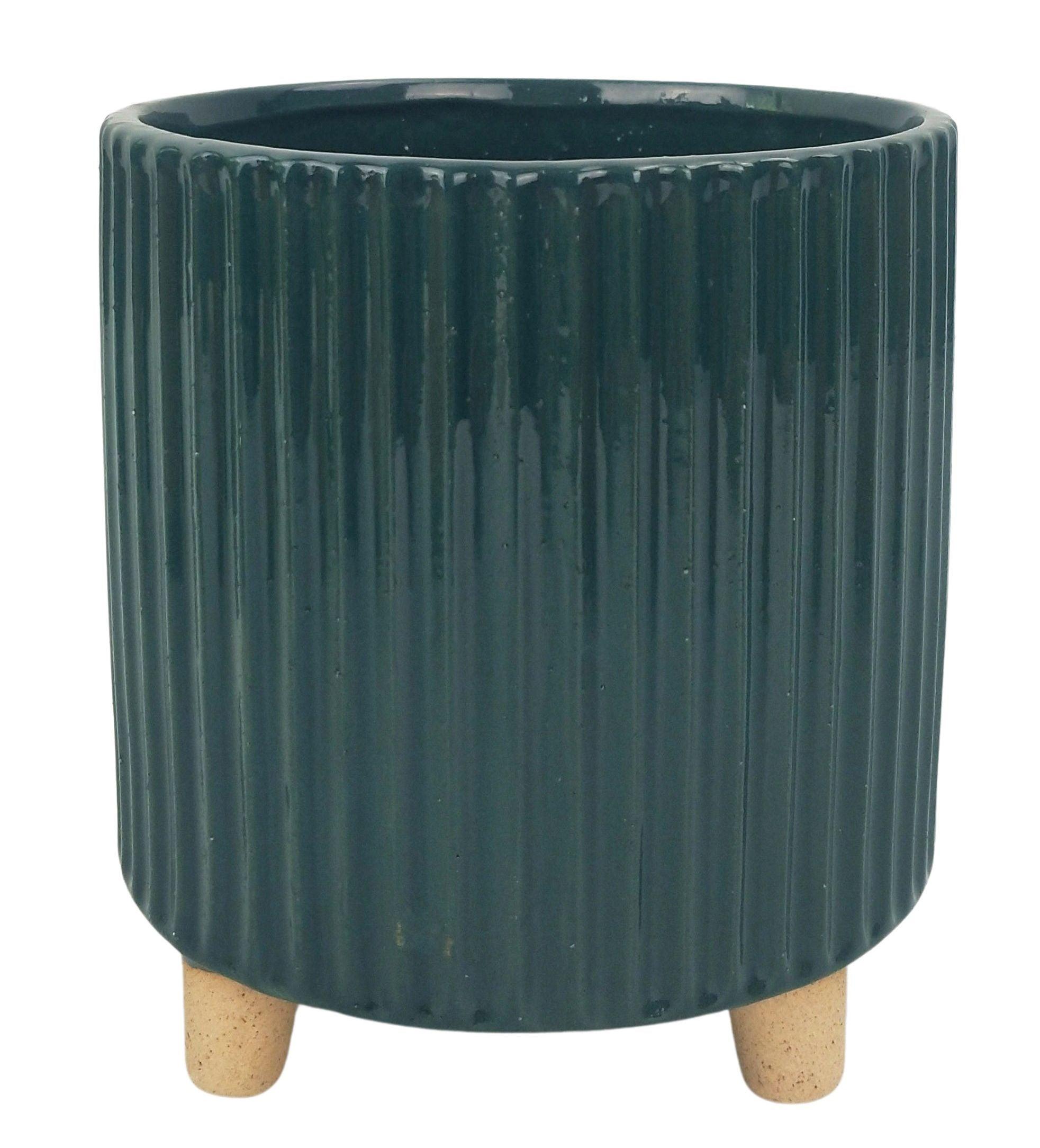 Ribbed Teal Planter with Legs - Plant Homewares & Lifestyle